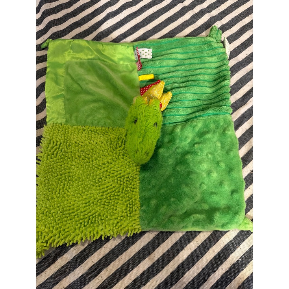 Make Believe Ideas Green Dragon Sensory Lovey Security Blanket Multi Texture Tag
